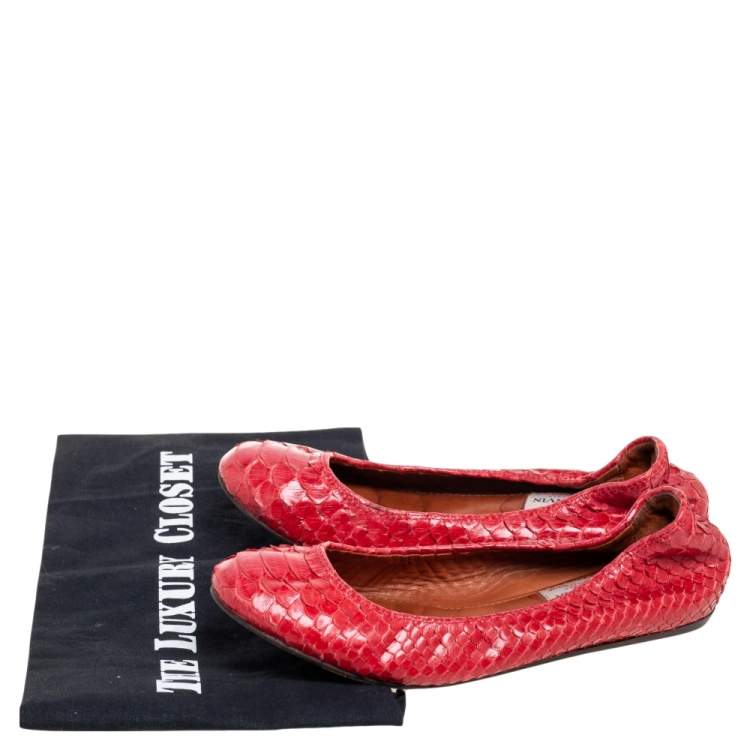Pre Owned Lanvin Red Python Leather Scrunch Ballet Flats Size 36