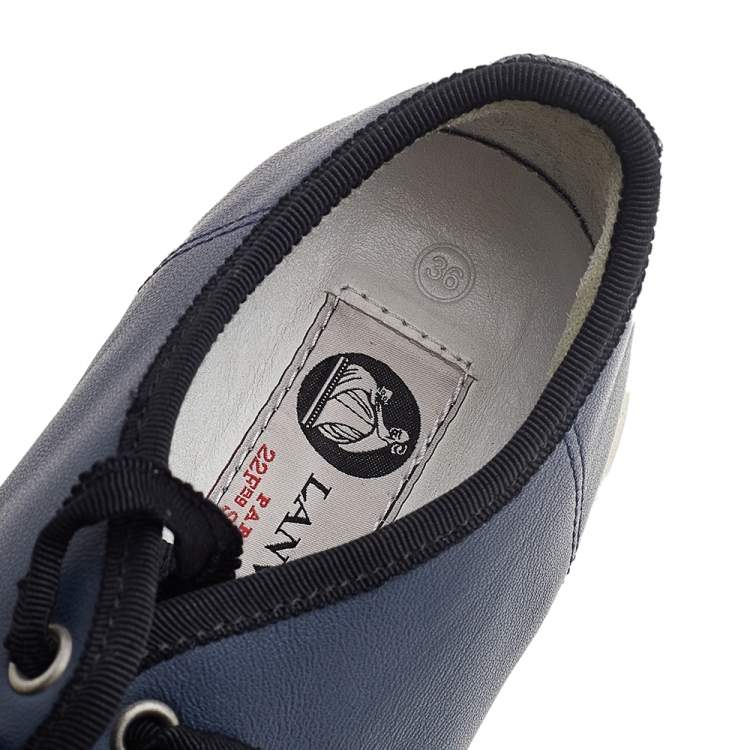 Pre Owned Lanvin Black/Navy Blue Lizard Embossed and Leather Low Top Sneakers Size 36
