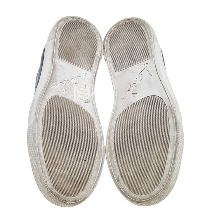 Pre Owned Lanvin Black/Navy Blue Lizard Embossed and Leather Low Top Sneakers Size 36