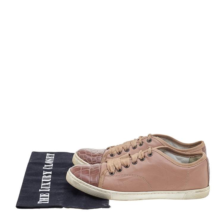 Pre Owned Lanvin Pink Croc Embossed and Leather Low Top Sneakers Size 37
