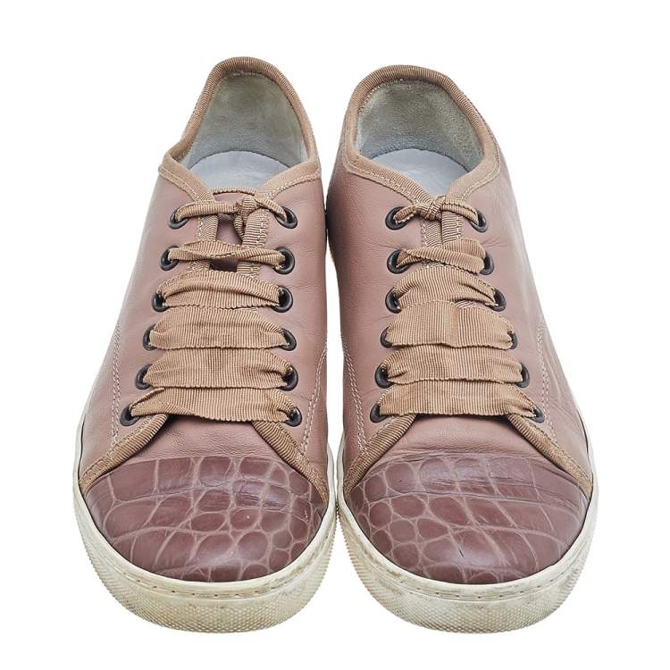 Pre Owned Lanvin Pink Croc Embossed and Leather Low Top Sneakers Size 37