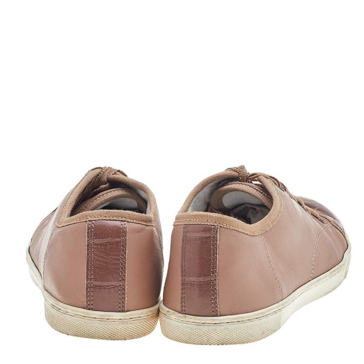 Pre Owned Lanvin Pink Croc Embossed and Leather Low Top Sneakers Size 37