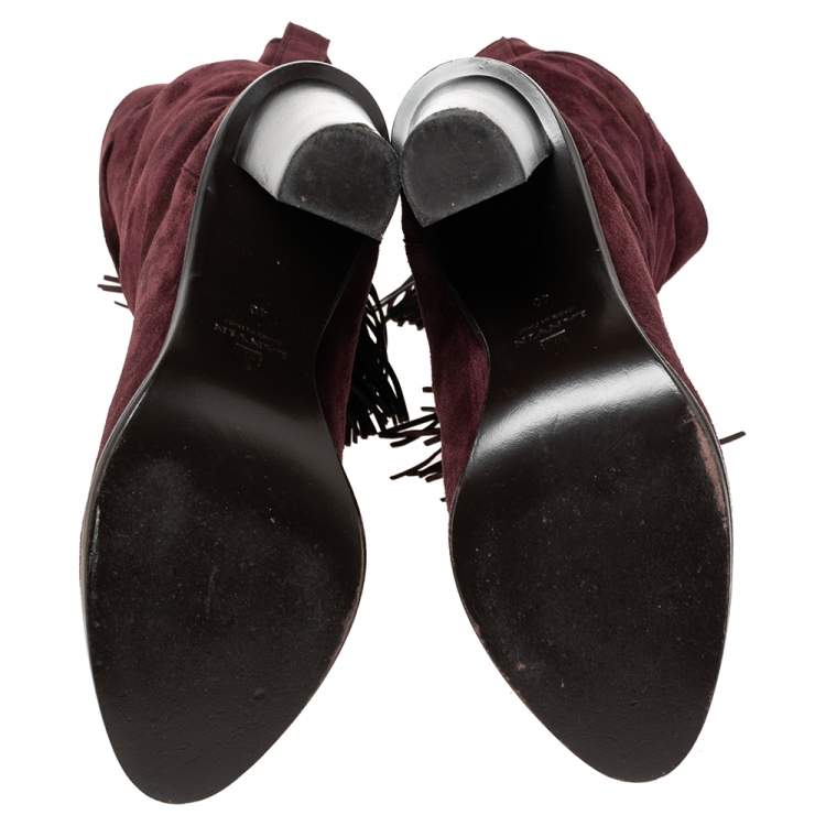 Pre Owned Lanvin Burgundy Suede Tassel Mid Calf Boots Size 40