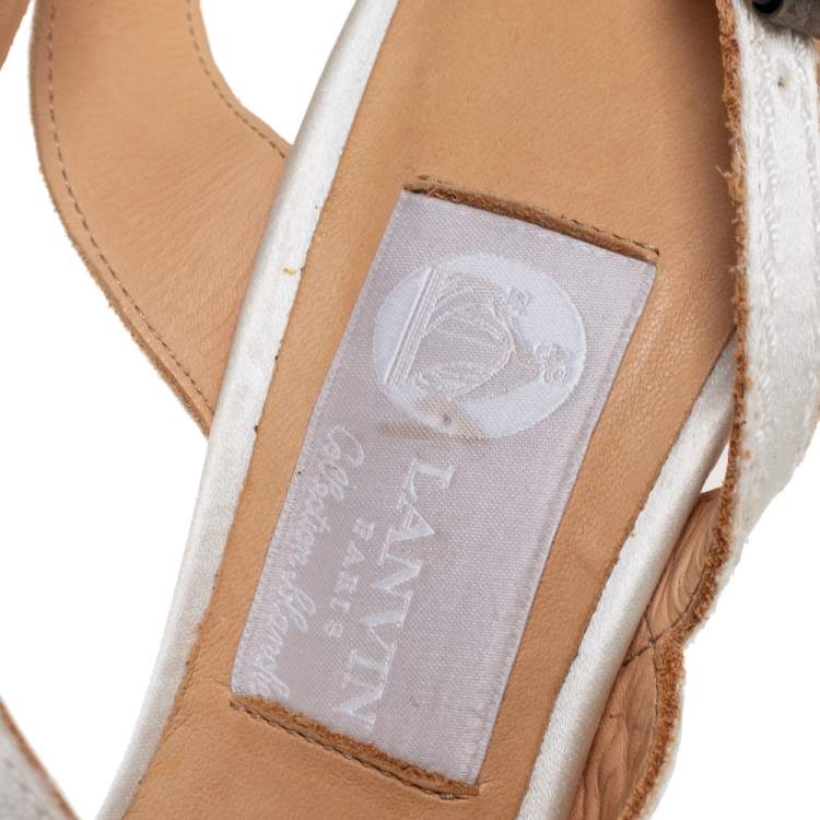 Pre Owned Lanvin Off White Satin Strappy Sandals Size 38