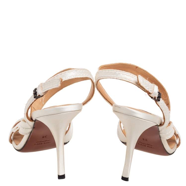 Pre Owned Lanvin Off White Satin Strappy Sandals Size 38