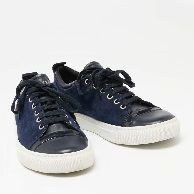 Pre Owned Lanvin Navy Blue/Black Suede and Leather DDB1 Low Top Sneakers Size 38 