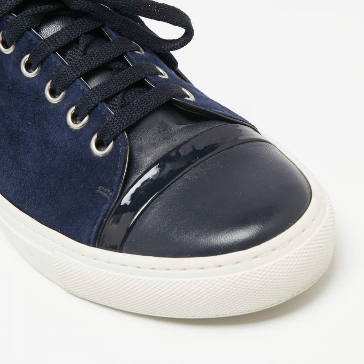 Pre Owned Lanvin Navy Blue/Black Suede and Leather DDB1 Low Top Sneakers Size 38 