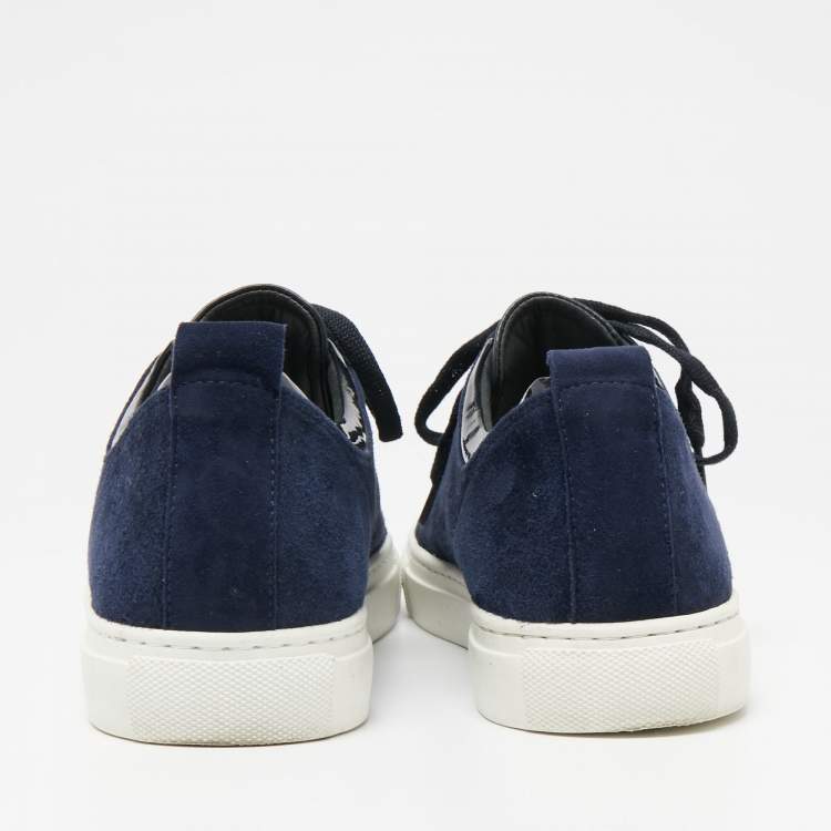 Pre Owned Lanvin Navy Blue/Black Suede and Leather DDB1 Low Top Sneakers Size 38 