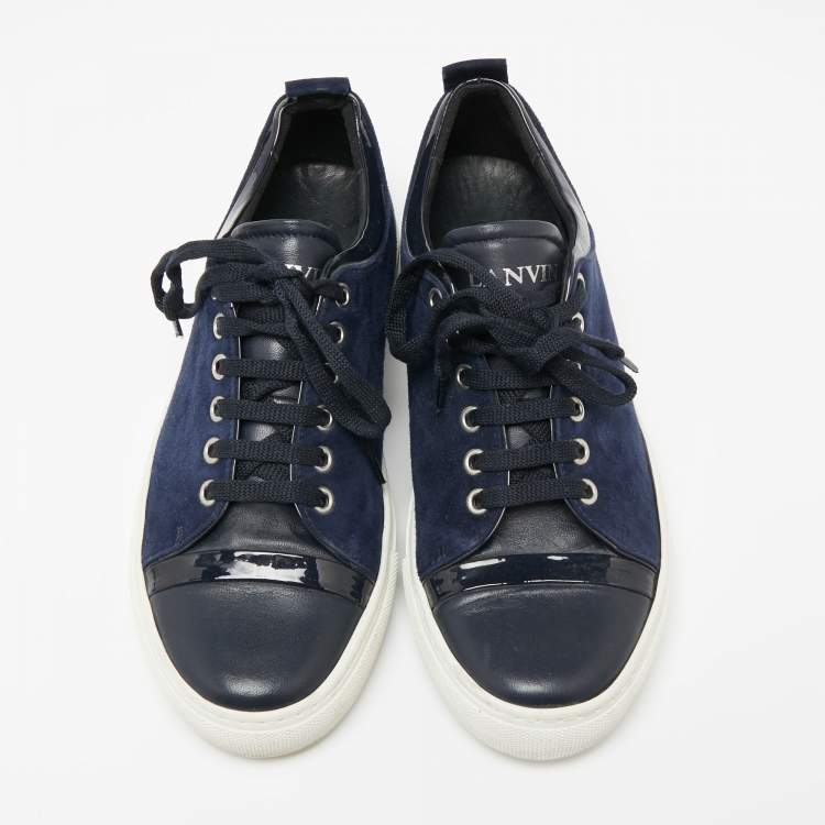 Pre Owned Lanvin Navy Blue/Black Suede and Leather DDB1 Low Top Sneakers Size 38 