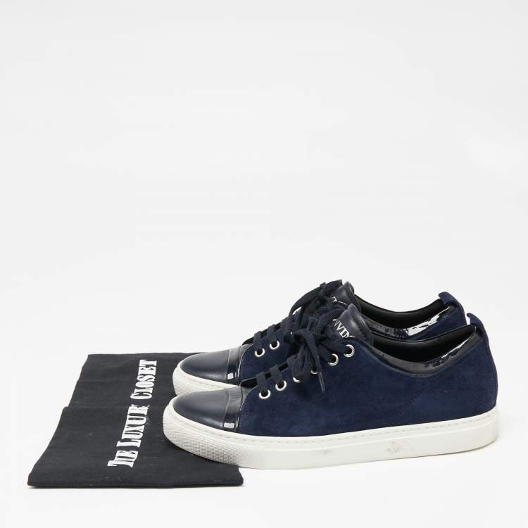 Pre Owned Lanvin Navy Blue/Black Suede and Leather DDB1 Low Top Sneakers Size 38 