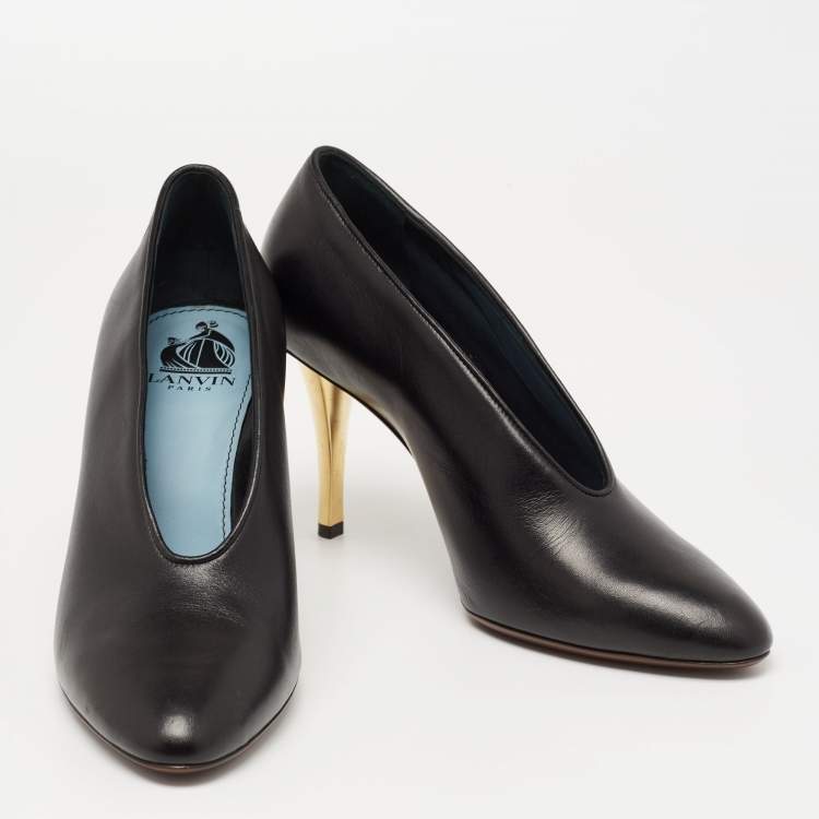 Pre Owned Lanvin Black Leather Pointed Toe  Pumps Size 39