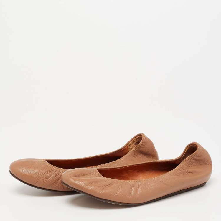 Pre Owned Lanvin  Brown Leather Scrunch Ballet Flats Size 36