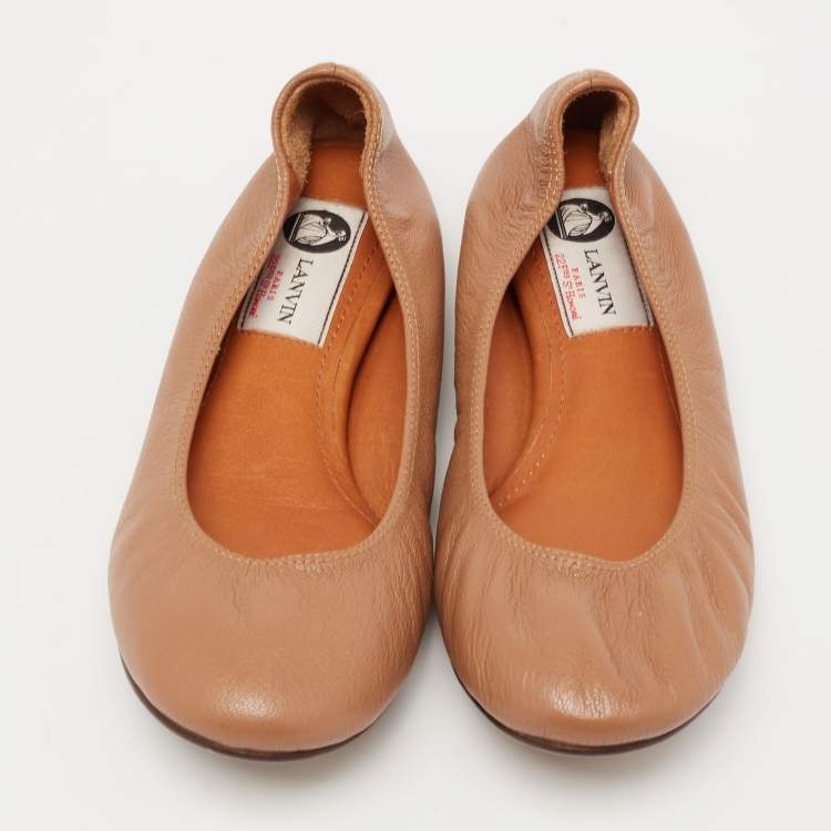 Pre Owned Lanvin  Brown Leather Scrunch Ballet Flats Size 36