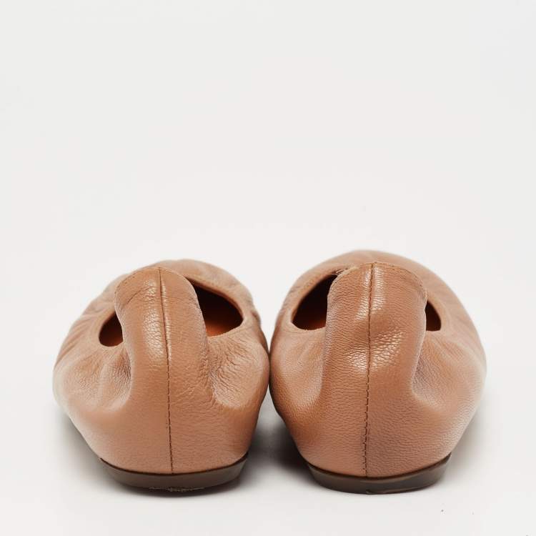 Pre Owned Lanvin  Brown Leather Scrunch Ballet Flats Size 36