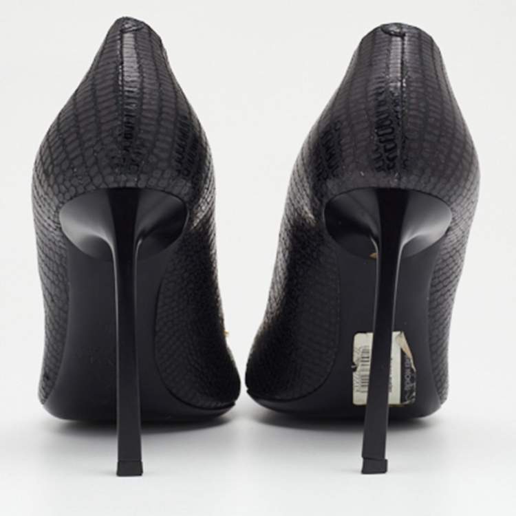 Pre Owned Lanvin Black Leather Embellished  Pumps Size 38