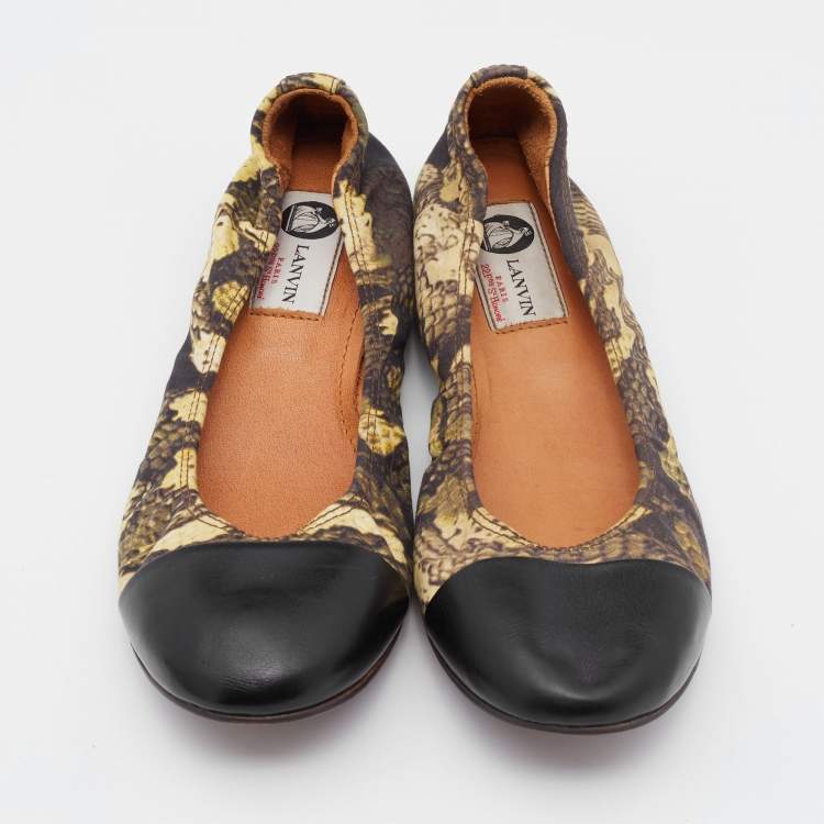 Pre Owned Lanvin Multicolor Printed Fabric and Leather Scrunch Ballet Flats Size 38