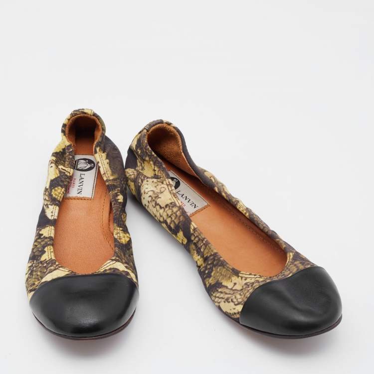 Pre Owned Lanvin Multicolor Printed Fabric and Leather Scrunch Ballet Flats Size 38
