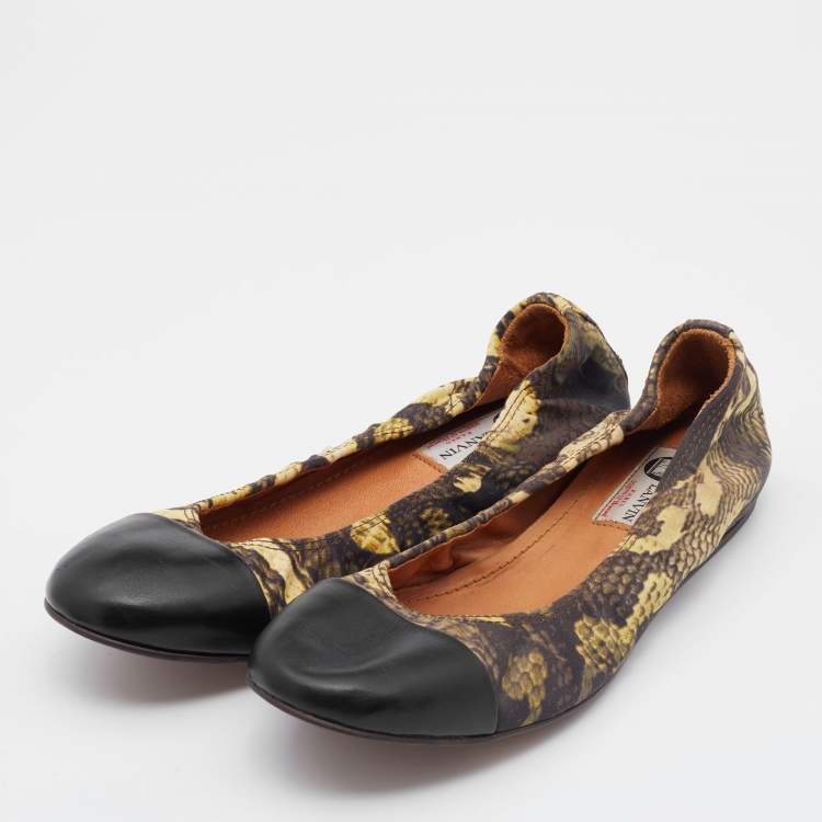 Pre Owned Lanvin Multicolor Printed Fabric and Leather Scrunch Ballet Flats Size 38