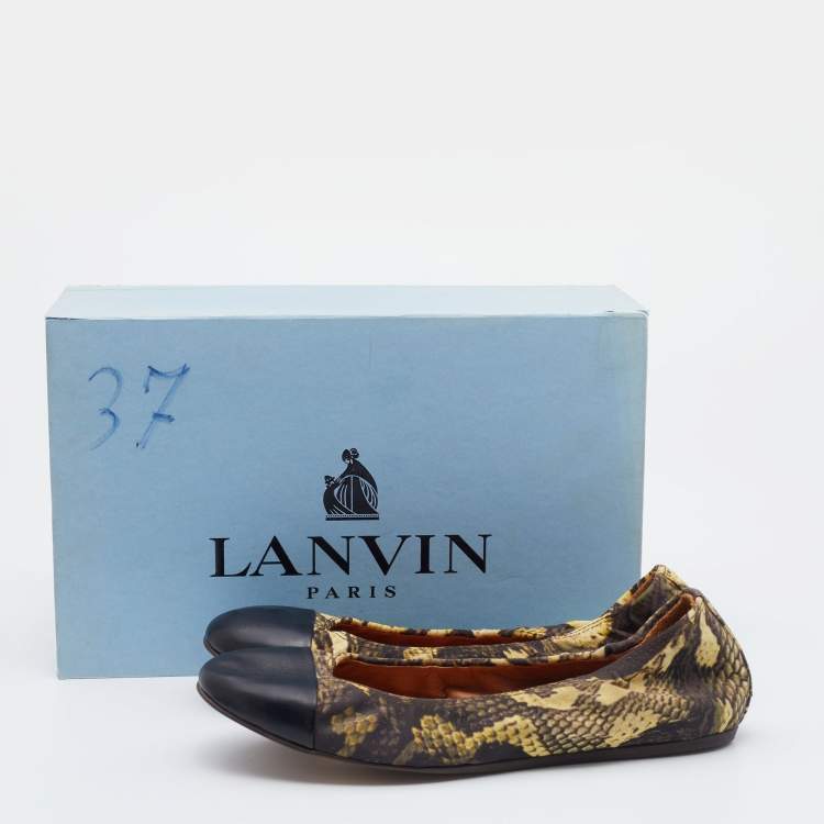 Pre Owned Lanvin Multicolor Printed Fabric and Leather Scrunch Ballet Flats Size 38