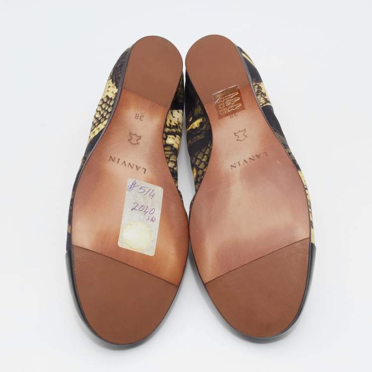 Pre Owned Lanvin Multicolor Printed Fabric and Leather Scrunch Ballet Flats Size 38