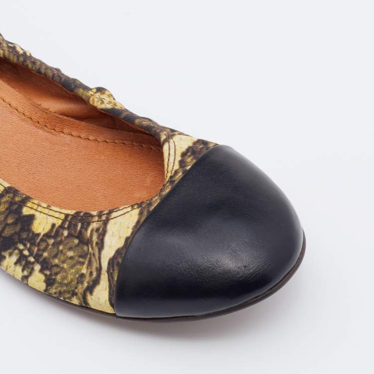 Pre Owned Lanvin Multicolor Printed Fabric and Leather Scrunch Ballet Flats Size 38