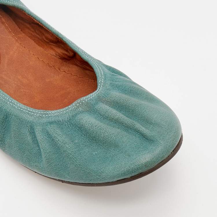 Pre Owned Lanvin Sea Green Leather Scrunch Ballet Flats Size 41