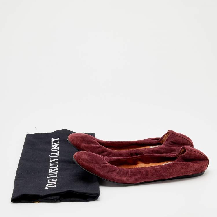مملوكة مسبقًا Lanvin Burgundy Suede Scrunch Ballet Flats Size 39