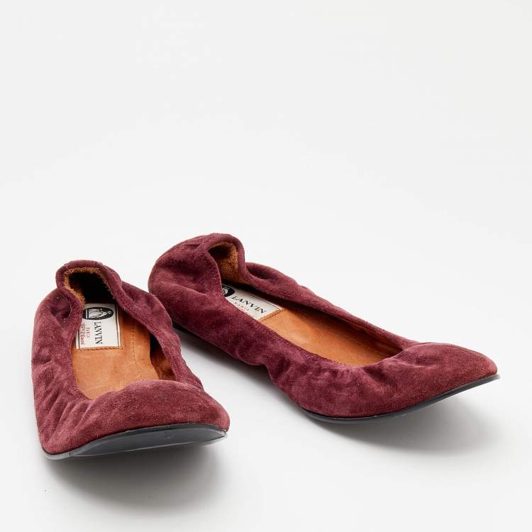 مملوكة مسبقًا Lanvin Burgundy Suede Scrunch Ballet Flats Size 39