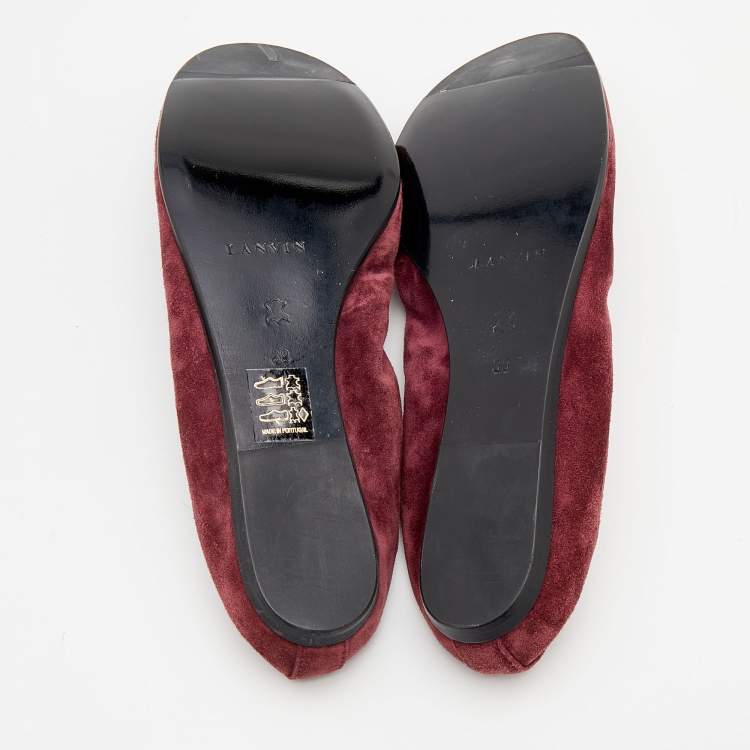 مملوكة مسبقًا Lanvin Burgundy Suede Scrunch Ballet Flats Size 39