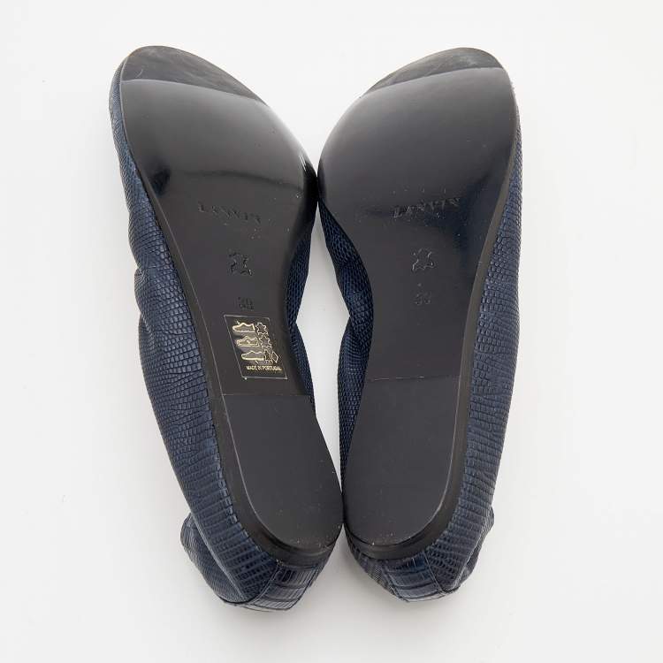 Pre Owned Lanvin Blue Snakeskin Embossed Leather Scrunch Ballet Flats Size 39