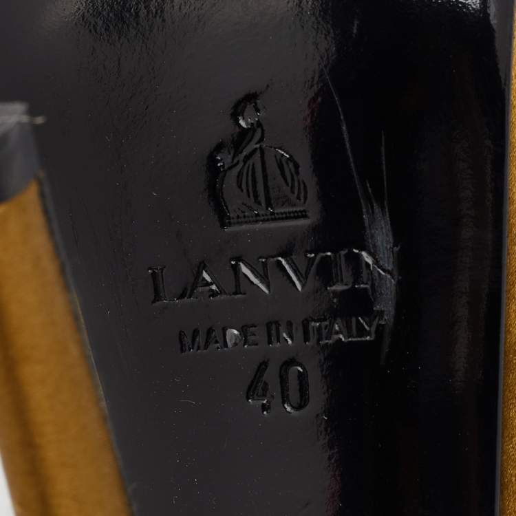 Pre Owned Lanvin Olive Green Satin Bow Detail Platform D'orsay Pumps Size 40