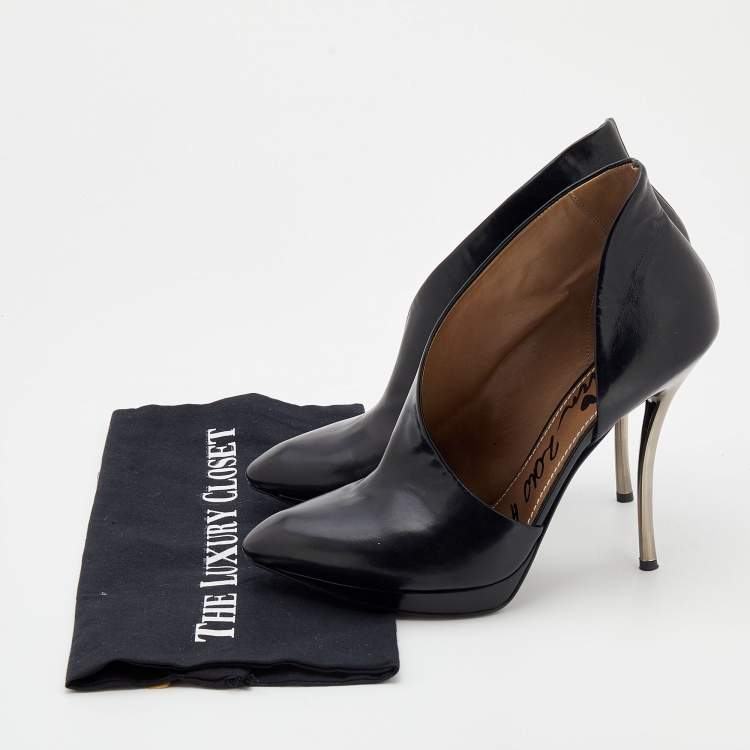 Pre Owned Lanvin Black Leather D'orsay Booties Size 40