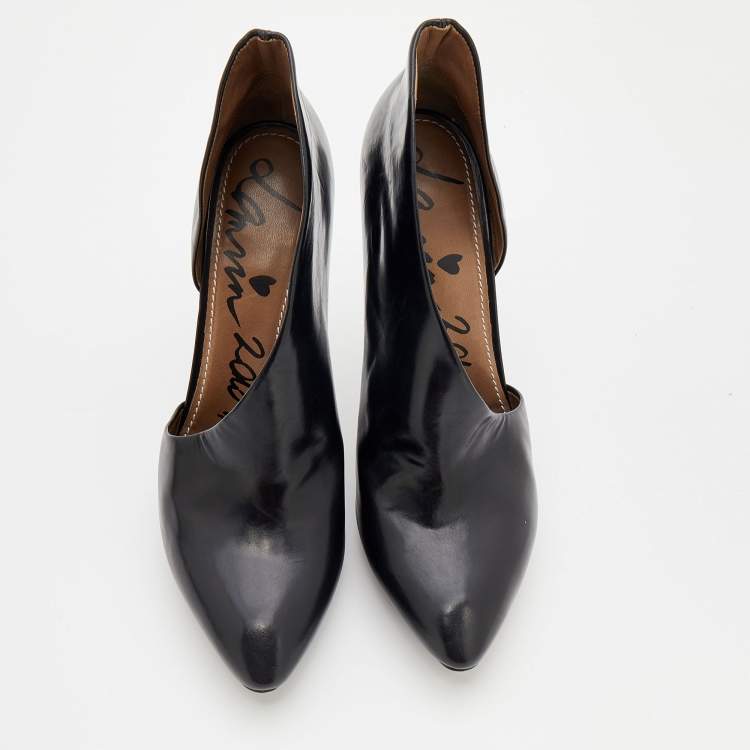 Pre Owned Lanvin Black Leather D'orsay Booties Size 40