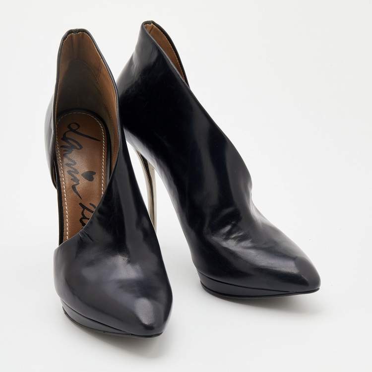 Pre Owned Lanvin Black Leather D'orsay Booties Size 40