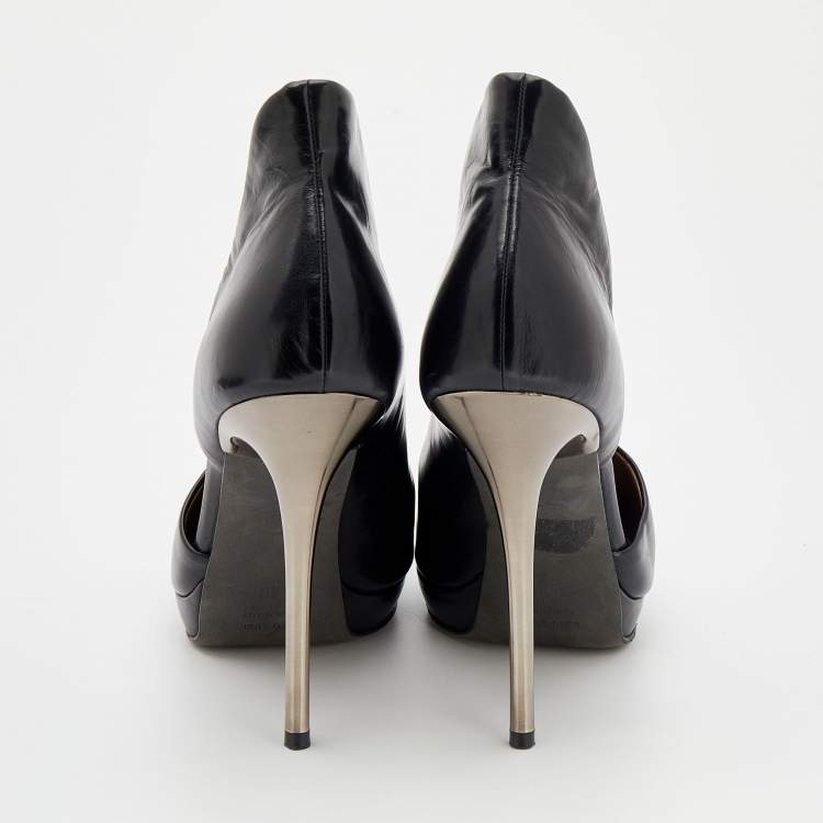Pre Owned Lanvin Black Leather D'orsay Booties Size 40