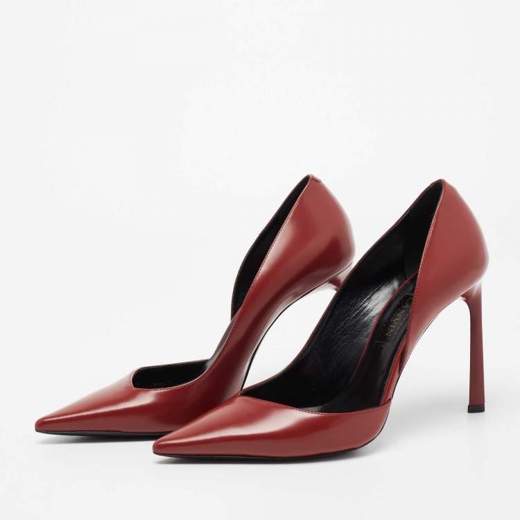 Pre Owned Lanvin Red Leather Pointed Toe D'orsay Pumps Size 38.5