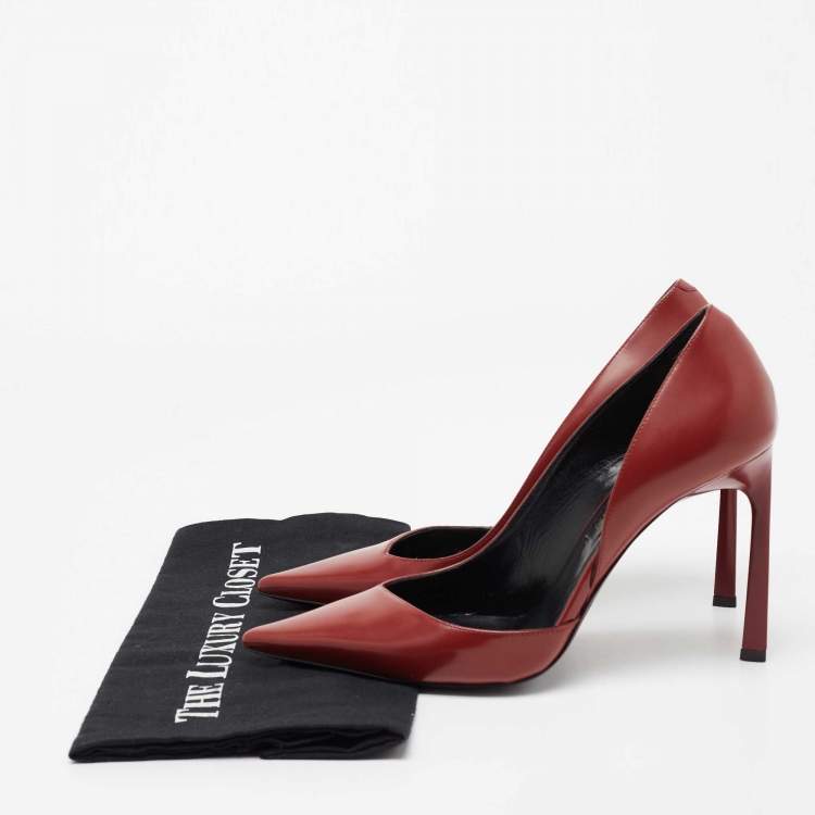 Pre Owned Lanvin Red Leather Pointed Toe D'orsay Pumps Size 38.5