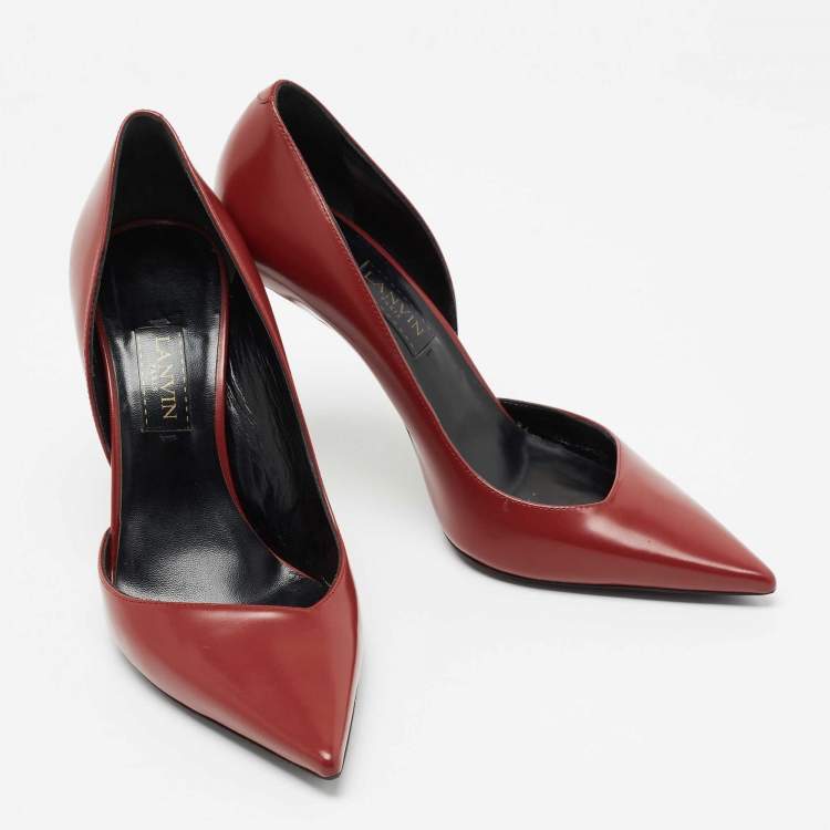 Pre Owned Lanvin Red Leather Pointed Toe D'orsay Pumps Size 38.5