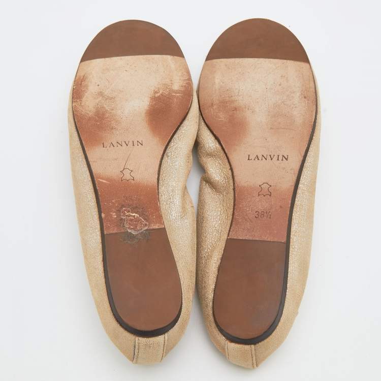 مملوكة مسبق�ًا Lanvin Metallic Beige Leather Peep Toe Ballet Flats Size 38.5