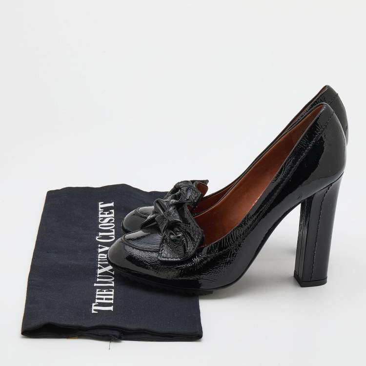 مملوكة مسبقًا Lanvin Black Patent Leather Bow Detail Pumps Size 39