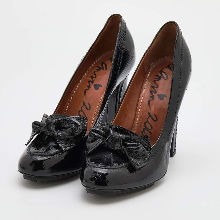 مملوكة مسبقًا Lanvin Black Patent Leather Bow Detail Pumps Size 39