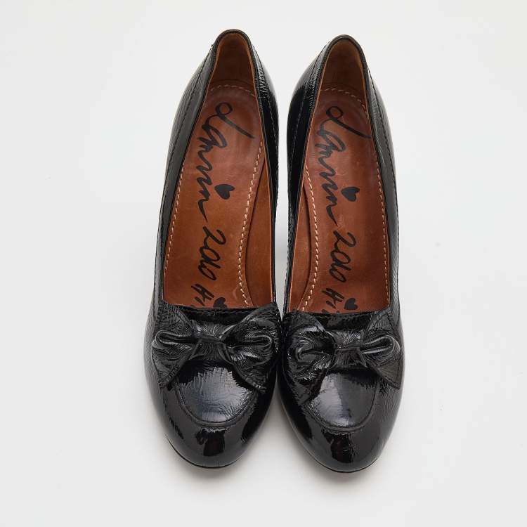 مملوكة مسبقًا Lanvin Black Patent Leather Bow Detail Pumps Size 39