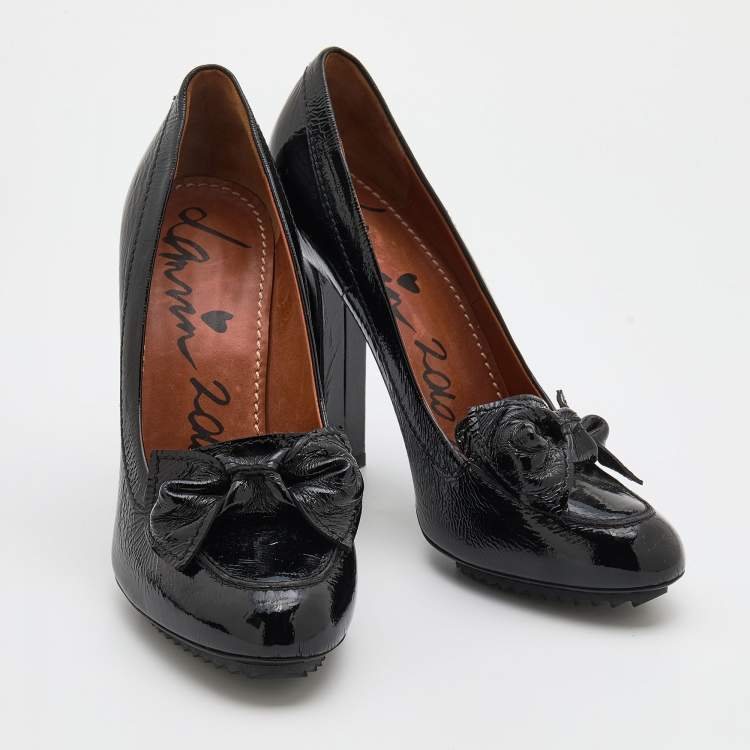 مملوكة مسبقًا Lanvin Black Patent Leather Bow Detail Pumps Size 39
