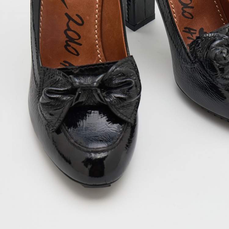 مملوكة مسبقًا Lanvin Black Patent Leather Bow Detail Pumps Size 39