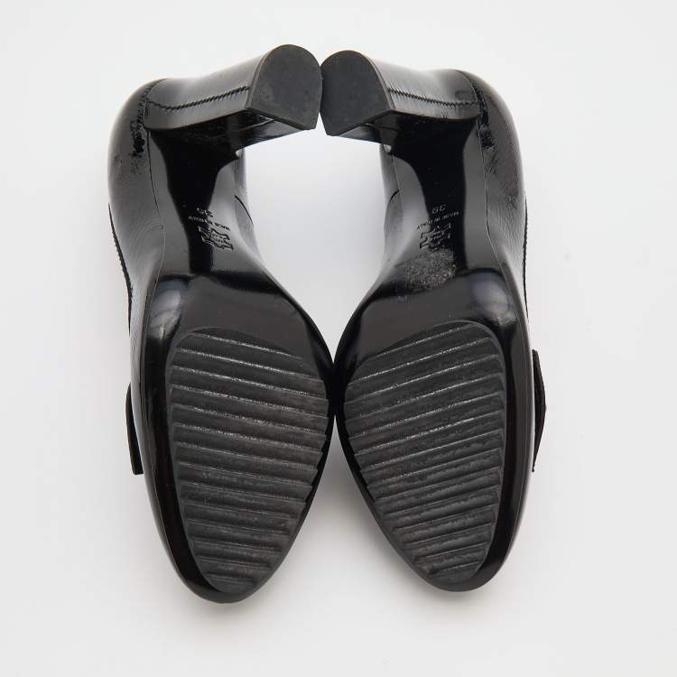 مملوكة مسبقًا Lanvin Black Patent Leather Bow Detail Pumps Size 39