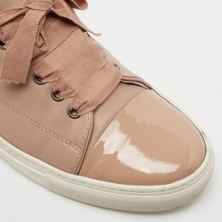 Pre Owned Lanvin Dusty Pink Leather and Patent Cap Toe Low-Top Sneakers Size 40