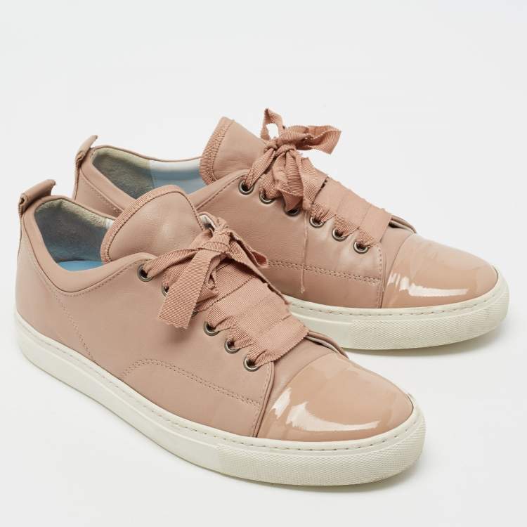 Pre Owned Lanvin Dusty Pink Leather and Patent Cap Toe Low-Top Sneakers Size 40