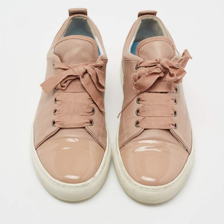 Pre Owned Lanvin Dusty Pink Leather and Patent Cap Toe Low-Top Sneakers Size 40
