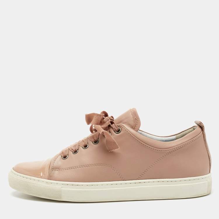 Lanvin Dusty Pink Leather and Patent Cap Toe Sneakers Size 40 Lanvin TLC