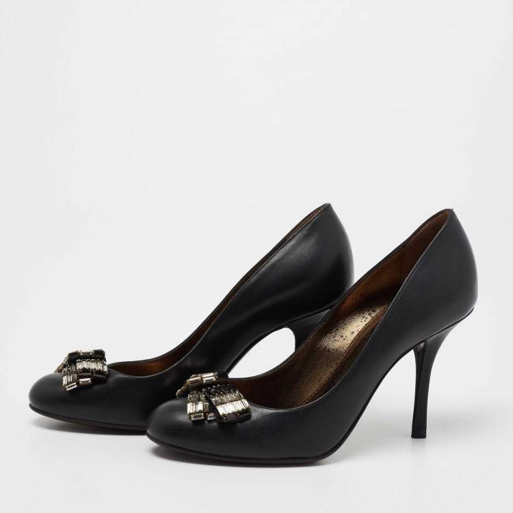 Pre Owned Lanvin Black Leather Crystal Embellished Pumps Size 36